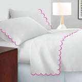 Allena 400TC Cotton Scallop Embroidery Sateen Solid Sheet Set