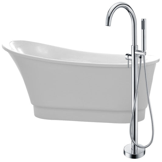 Prima Series 67 in. x 31 in. Flat Bottom Freestanding Soaking Bathtub with Center Drain and Faucet in Glossy White