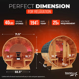 4-6 Person Electric Rock Heater Outdoor Barrel Panoramic Cedar Sauna with 1-Person White Cold Plunge & Built-in Chiller