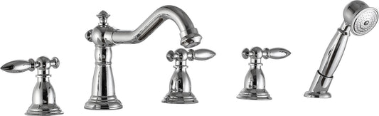 ANZZI Patriarch 5-Hole Deck Mount Tub Filler, Dual Handle Control, Integrated Hand Sprayer, Solid Brass, 1.8 GPM Flow, WaterSense Certified, Various Finishes