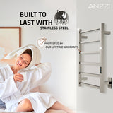 ANZZI Charles Series 6-Bar Wall Mounted Towel Warmer (20.47" W x 26.77" H), Dual Installation, Digital Control Panel, Rhino Alloy Certified Stainless Steel