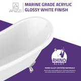 ANZZI Clawfoot Series 67" x 30" Slipper Freestanding Tub, Deep Soaking Acrylic, Reversible Drain, and Polished Chrome Claw Feet (Eagle/Lion Styles)
