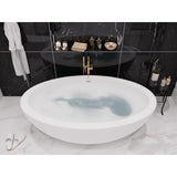 Kekehun Series 76 in. x 41 in. Flat Bottom Solid Surface Freestanding Soaking Bathtub with Center Drain in Matte White