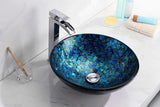 Mosaic Series 17 in. Bathroom Vessel Sink with Scratch-Tough and Stain-Resistant Non-Porous Surface in Blue Glass