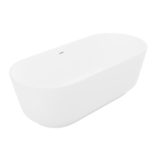 Badi Series 71 in. x 32 in. Flat Bottom Solid Surface Freestanding Soaking Bathtub with Center Drain in Matte White