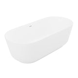 Badi Series 71 in. x 32 in. Flat Bottom Solid Surface Freestanding Soaking Bathtub with Center Drain in Matte White