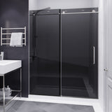 Madam Series 56 to 60 in. x 76 in. Frameless Sliding Shower Door with Clear or Tinted Tempered Glass and Tsunami Guard