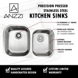 Moore Series 15.75 in. Undermount Double Bowl 16 Gauge Brushed Satin Finish Stainless Steel Kitchen Sink with Drain