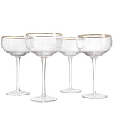 Gold Rim Glasses 7 oz, Set of 4 Gold Rim Classic Manhattan Glasses (Ribbed)