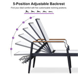 PURPLE LEAF Outdoor Chaise Lounge Chair Set of 2 Patio Pool Lounger Aluminum Chairs with Wooden Armrest Sunbathing Tanning Recliner for Outside Backyard White