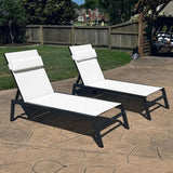 PURPLE LEAF Outdoor Lounge Chair Patio Chaise Pool Lounger Aluminum Frame with Side Table and Wheels for Outside Sunbathing Tanning Recliner Including Pillows