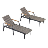 PURPLE LEAF Outdoor Chaise Lounge Chair Set of 2 Patio Pool Lounger Aluminum Chairs with Wooden Armrest Sunbathing Tanning Recliner for Outside Backyard White