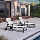 PURPLE LEAF Outdoor Lounge Chair Patio Chaise Pool Lounger Aluminum Frame with Side Table and Wheels for Outside Sunbathing Tanning Recliner Including Pillows