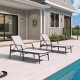 PURPLE LEAF Outdoor Chaise Lounge Chair Set of 2 Patio Pool Lounger Aluminum Chairs with Wooden Armrest Sunbathing Tanning Recliner for Outside Backyard White