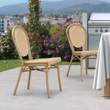 PURPLE LEAF Patio Dining Chair Set of 2 French Aluminium Frame Chairs with Rattan for Indoor Kitchen Deck Bistros Cafe Restaurant