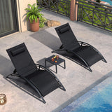PURPLE LEAF Patio Chaise Lounge Set Outdoor Beach Pool Sunbathing Lawn Lounger Recliner Chair Outside Chairs with Side Table Included