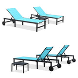 PURPLE LEAF Outdoor Chaise Lounge Chairs Set Recliner Aluminum Adjustable Chair with Wheels and Table for Poolside Beach Patio Reclining Sunbathing Lounger