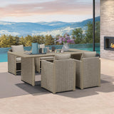 PURPLE LEAF Sanori Patio Dining Set Modern Large Weather-Resistant Table and Aluminum Chairs with Cushions for Garden Beige