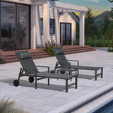 PURPLE LEAF Outdoor Lounge Chair Patio Chaise Pool Lounger Aluminum Frame with Side Table and Wheels for Outside Sunbathing Tanning Recliner Including Pillows