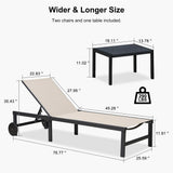 PURPLE LEAF Outdoor Chaise Lounge Chairs Set Recliner Aluminum Adjustable Chair with Wheels and Table for Poolside Beach Patio Reclining Sunbathing Lounger