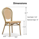 PURPLE LEAF Patio Dining Chair Set of 2 French Aluminium Frame Chairs with Rattan for Indoor Kitchen Deck Bistros Cafe Restaurant