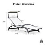 PURPLE LEAF Patio Lounge Chair with Canopy Shade Outdoor Chaise Lounge Chair Set of 2 for Lawn Poolside Backyard Sunbathing Tanning Chairs with Arm