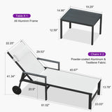 PURPLE LEAF Outdoor Lounge Chair Patio Chaise Pool Lounger Aluminum Frame with Side Table and Wheels for Outside Sunbathing Tanning Recliner Including Pillows