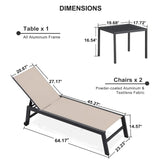 PURPLE LEAF Patio Chaise Lounge Textilene Pool with Wheels Sunbathing Chair for Outdoor, Beach, Yard, Side Table Included