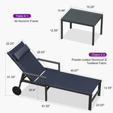 PURPLE LEAF Outdoor Lounge Chair Patio Chaise Pool Lounger Aluminum Frame with Side Table and Wheels for Outside Sunbathing Tanning Recliner Including Pillows
