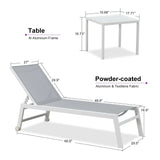 PURPLE LEAF Outdoor Chaise Lounge Chairs Set of 2 White Aluminum Lounge Chair Five-Position Adjustable Chaise with Wheels and Table for Pool Deck Patio