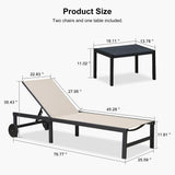 PURPLE LEAF Outdoor Chaise Lounge Chairs Set Recliner Aluminum Adjustable Chair with Wheels and Table for Poolside Beach Patio Reclining Sunbathing Lounger