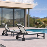 PURPLE LEAF Outdoor Lounge Chair Patio Chaise Pool Lounger Aluminum Frame with Side Table and Wheels for Outside Sunbathing Tanning Recliner Including Pillows