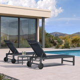 PURPLE LEAF Outdoor Lounge Chair Patio Chaise Pool Lounger Aluminum Frame with Side Table and Wheels for Outside Sunbathing Tanning Recliner Including Pillows