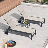 PURPLE LEAF Outdoor Lounge Chair Patio Chaise Pool Lounger Aluminum Frame with Side Table and Wheels for Outside Sunbathing Tanning Recliner Including Pillows