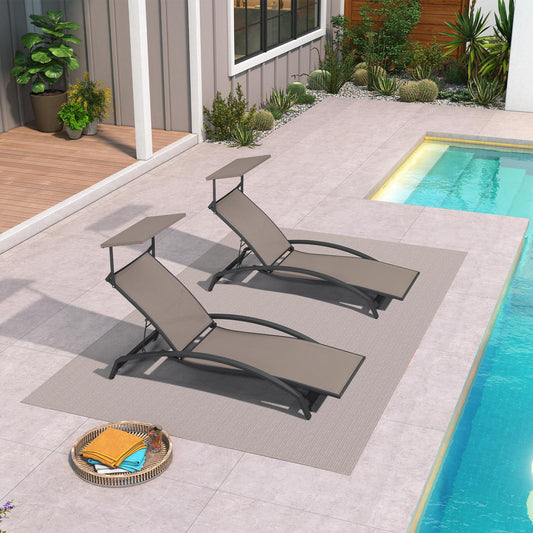 PURPLE LEAF Patio Lounge Chair with Canopy Shade Outdoor Chaise Lounge Chair Set of 2 for Lawn Poolside Backyard Sunbathing Tanning Chairs with Arm