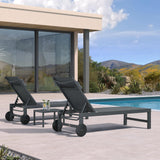 PURPLE LEAF Outdoor Lounge Chair Patio Chaise Pool Lounger Aluminum Frame with Side Table and Wheels for Outside Sunbathing Tanning Recliner Including Pillows