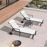 PURPLE LEAF Outdoor Lounge Chair Patio Chaise Pool Lounger Aluminum Frame with Side Table and Wheels for Outside Sunbathing Tanning Recliner Including Pillows