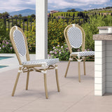 PURPLE LEAF Patio Dining Chair Set of 2 French Aluminium Frame Chairs with Rattan for Indoor Kitchen Deck Bistros Cafe Restaurant