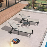 PURPLE LEAF Outdoor Lounge Chair Patio Chaise Pool Lounger Aluminum Frame with Side Table and Wheels for Outside Sunbathing Tanning Recliner Including Pillows