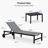 PURPLE LEAF Outdoor Chaise Lounge Chairs Set Recliner Aluminum Adjustable Chair with Wheels and Table for Poolside Beach Patio Reclining Sunbathing Lounger