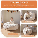 MAXYOYO 3-in-1 Kids Convertible Bean Bag Chair & Bed, Corduroy Round Child Floor Sofa for Gaming, Reading, Beige