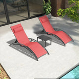 PURPLE LEAF Patio Chaise Lounge Set Outdoor Beach Pool Sunbathing Lawn Lounger Recliner Chair Outside Chairs with Side Table Included