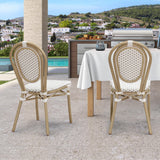 PURPLE LEAF Patio Dining Chair Set of 2 French Aluminium Frame Chairs with Rattan for Indoor Kitchen Deck Bistros Cafe Restaurant