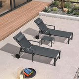PURPLE LEAF Outdoor Lounge Chair Patio Chaise Pool Lounger Aluminum Frame with Side Table and Wheels for Outside Sunbathing Tanning Recliner Including Pillows