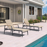PURPLE LEAF Outdoor Chaise Lounge Chair Set of 2 Patio Pool Lounger Aluminum Chairs with Wooden Armrest Sunbathing Tanning Recliner for Outside Backyard White
