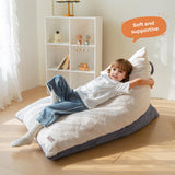 MAXYOYO Kids Bean Bag Chair - 2-Tone Handle Design, High-Density Foam Floor Lounger, Grey & White