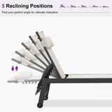 PURPLE LEAF Outdoor Lounge Chair Patio Chaise Pool Lounger Aluminum Frame with Side Table and Wheels for Outside Sunbathing Tanning Recliner Including Pillows