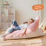 MAXYOYO Kids Bean Bag Chair - 2-Tone Handle Design, High-Density Foam Floor Lounger, Pink & White