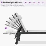 PURPLE LEAF Outdoor Lounge Chair Patio Chaise Pool Lounger Aluminum Frame with Side Table and Wheels for Outside Sunbathing Tanning Recliner Including Pillows