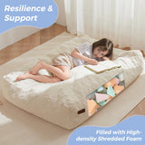 MAXYOYO Corduroy Bean Bag Chair Bed for Kids, Convertible Bean Bag Folds from Chair to Floor Mattress, Beige